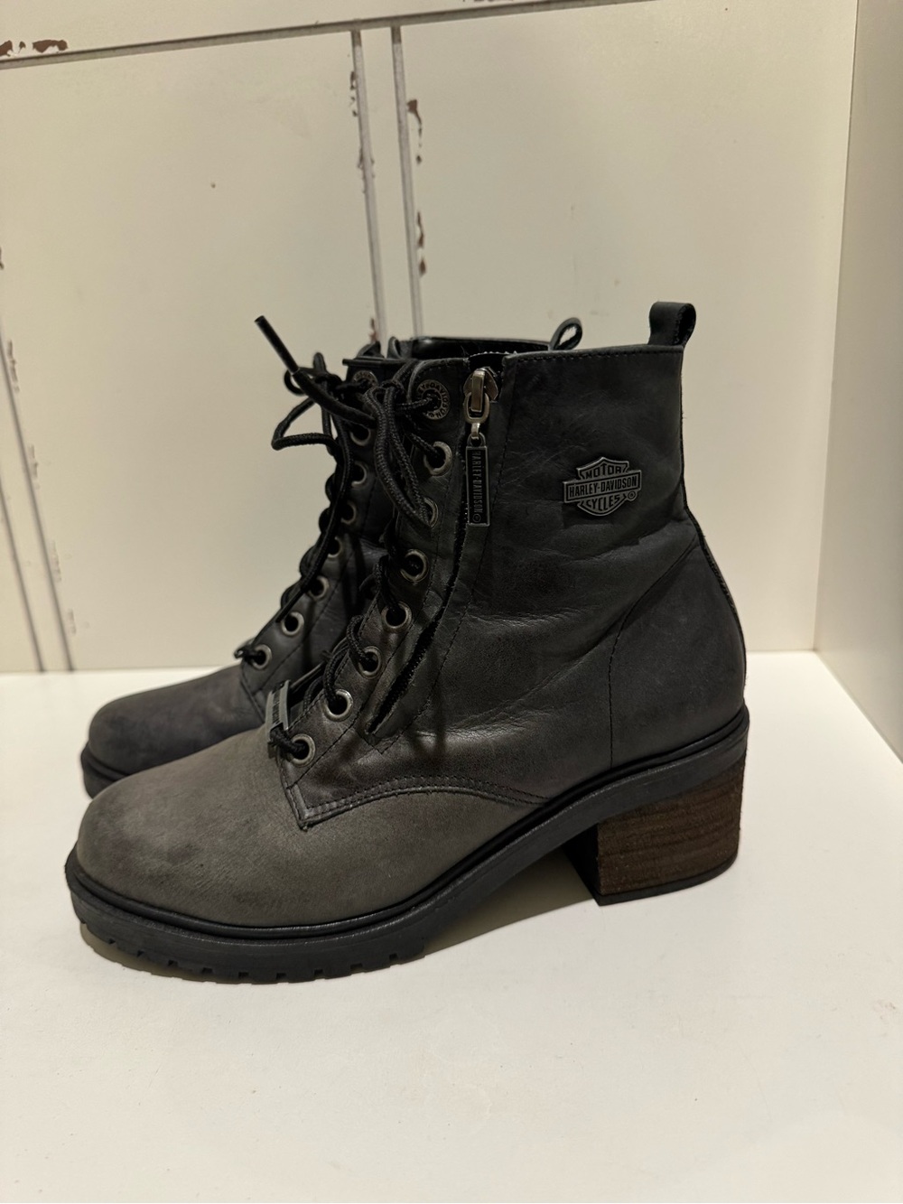Harley Davidson Women’s Annetta Steel Leather Lace Up Motorcycle Boots Size 7.5